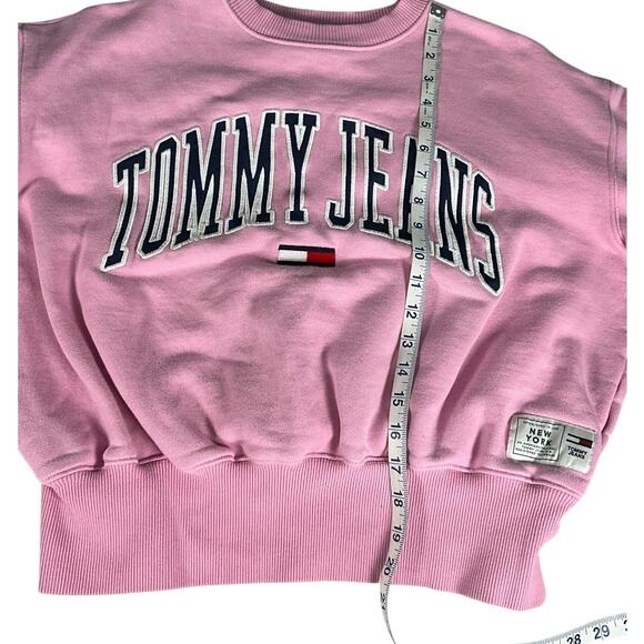 Tommy Jeans Preppy Pink Logo Sweatshirt XS 100% Cotton Crewneck Cozy Pullover - Picture 9 of 13